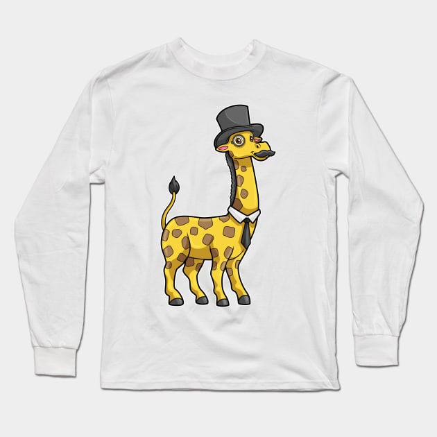 Giraffe as Gentleman with Hat, Tie and Mustache Long Sleeve T-Shirt by Markus Schnabel